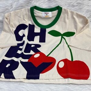 Cherry Print Women's Tee - Cream and Green
